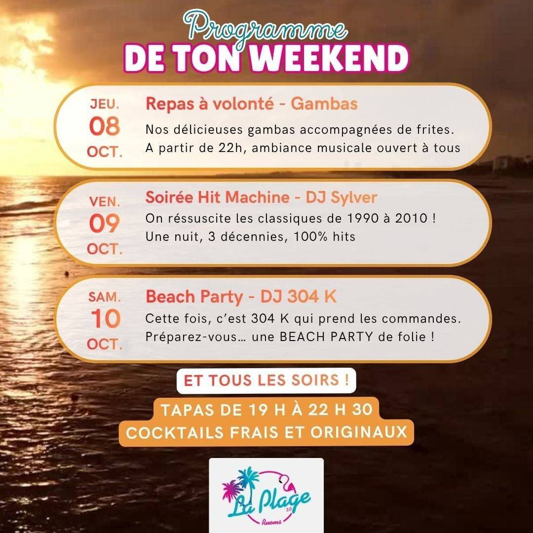 La Plage - Programme du week-end du 08, 09 & 10 octobre